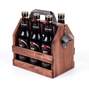 NWT Wooden Bottle Carrier with bottle opener!